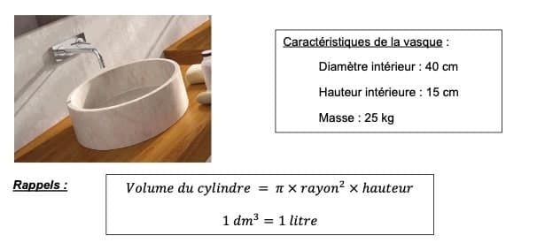 Vasque cylindrique exercice 5 Mathématique brevet des collèges annales 2022