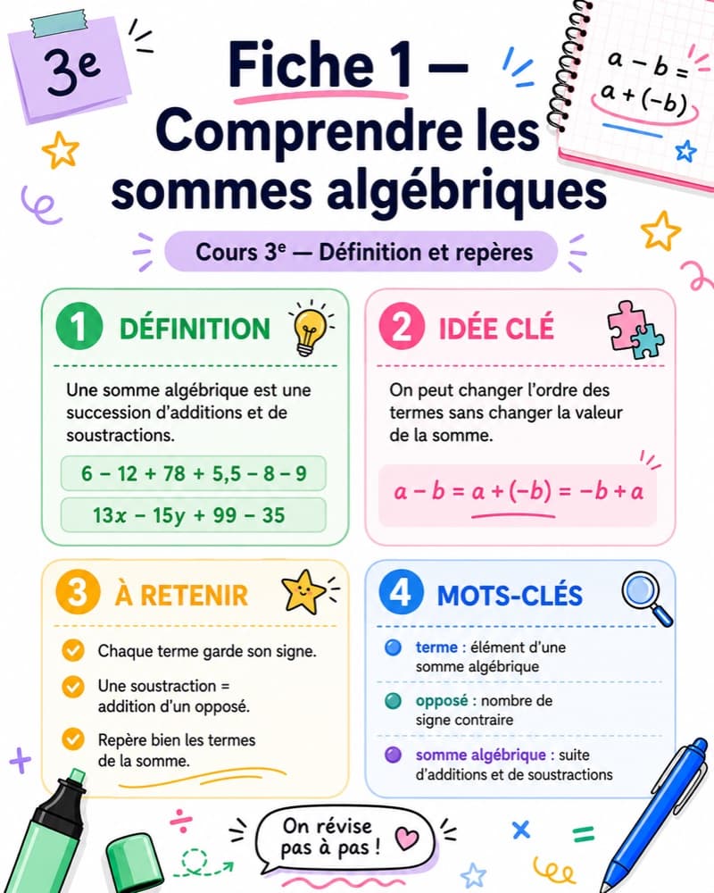 Fiche de révision — Le calcul des sommes algébriques